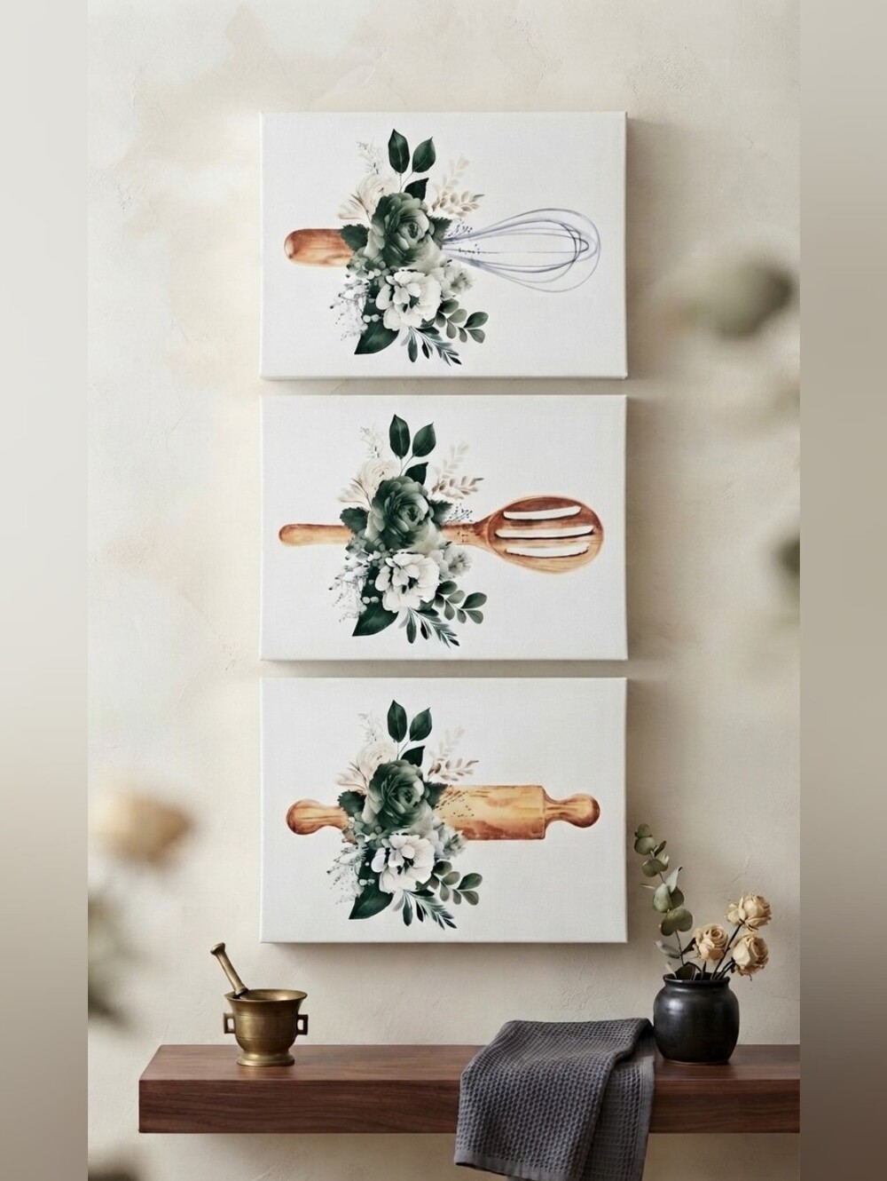 3-Piece Sage Green Kitchen Canvas Art 12x16
